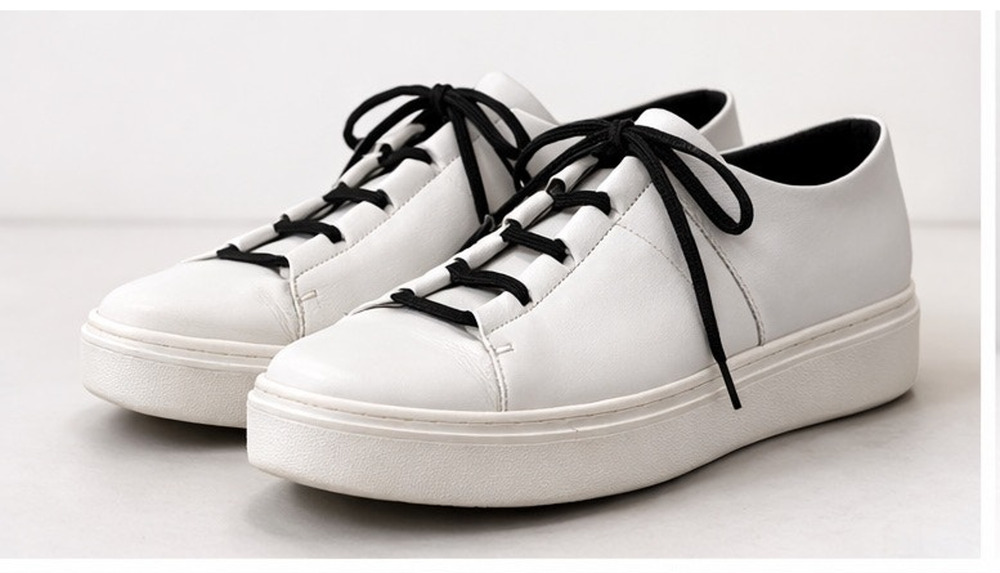 Eileen Fisher White Leather Platform Sneakers Black Laces Size 10